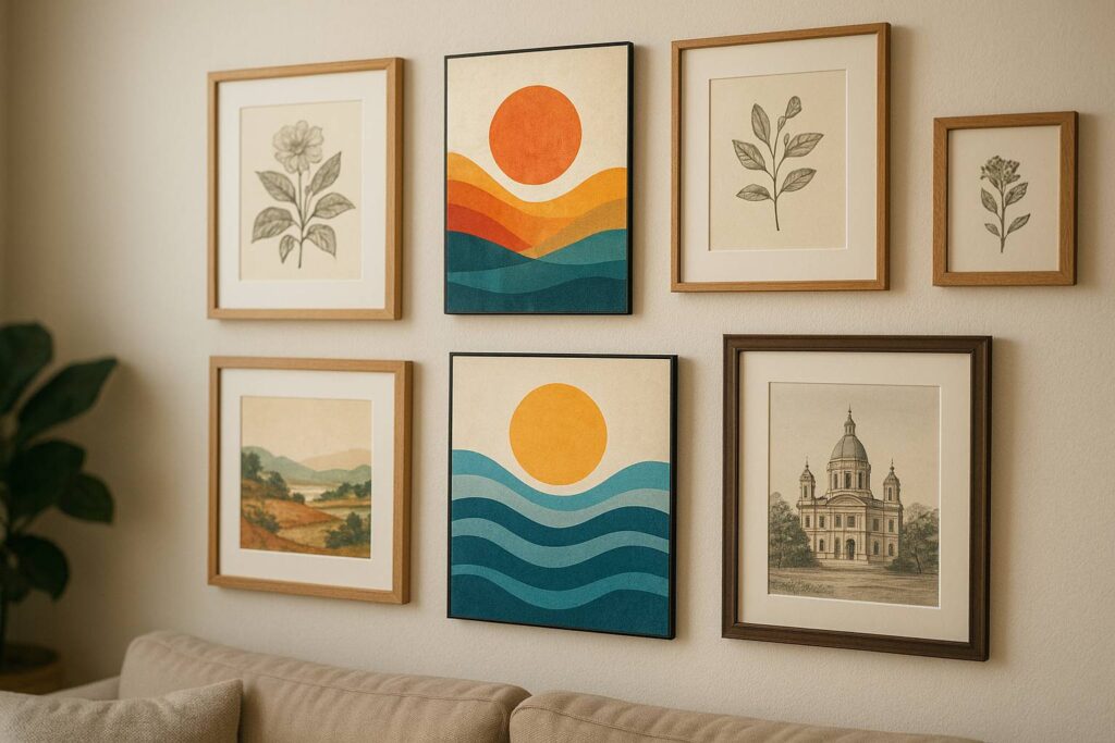 Mixer displates et cadres traditionnels : le guide pour une galerie murale réussie